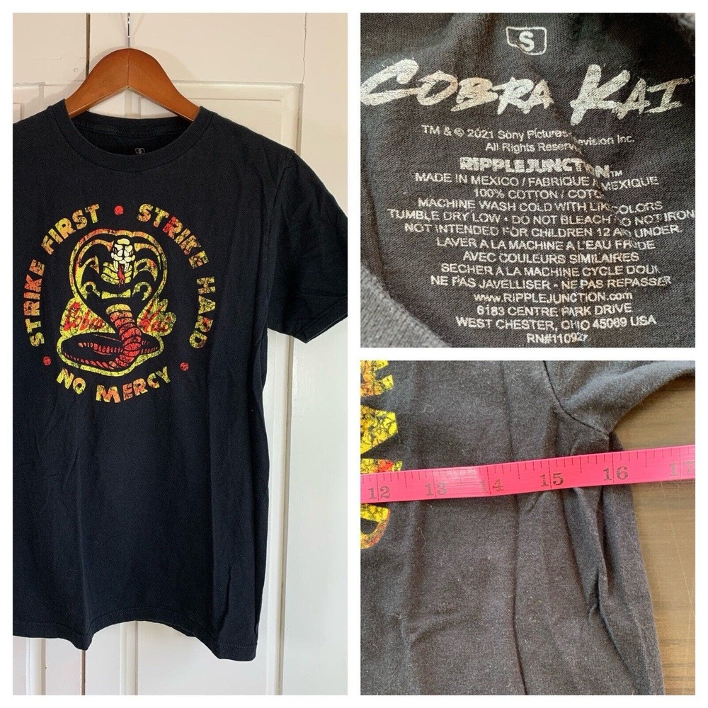 Cobra Kai T‎ Shirt Men’s Small Strike First Strike Hard No Mercy Tee Karate